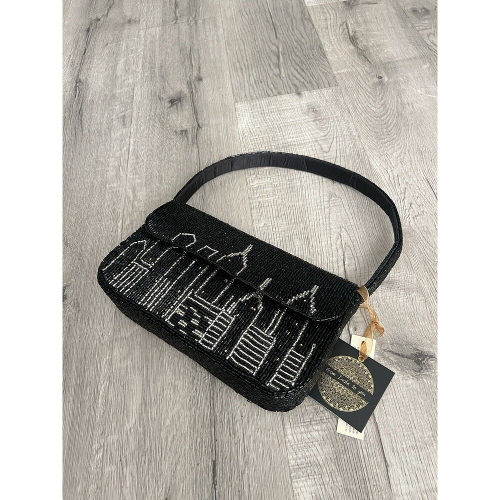 New York City NYC Beaded Bag with Charms Taxi Cab And Apple Made In India Viral